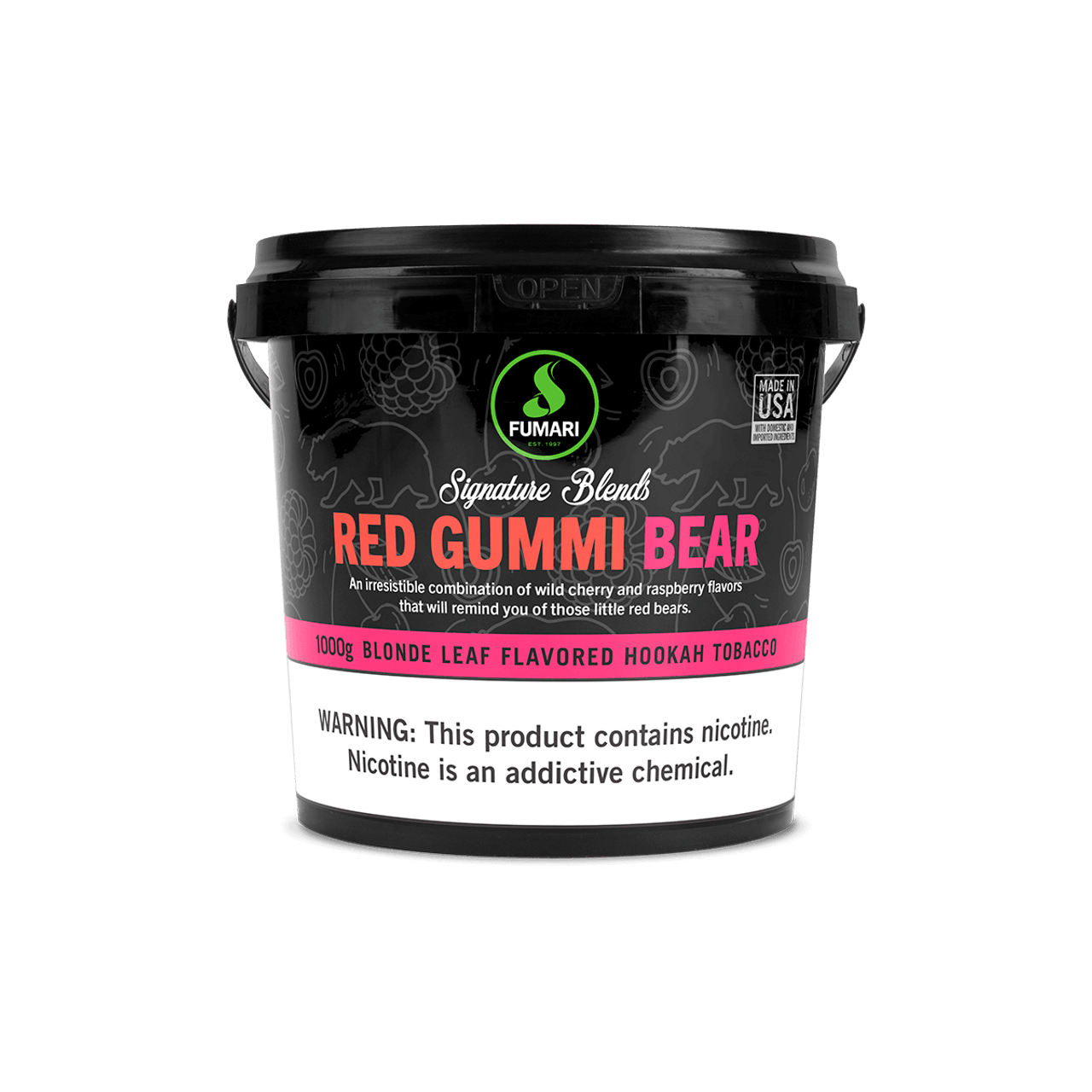 Fumari Red Gummi Bear Blonde Leaf Flavored Hookah Tobacco 1000g with wild cherry and raspberry flavor