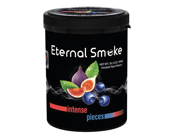 Eternal Smoke intense pieces hookah tobacco with fig and blueberry flavor in black container