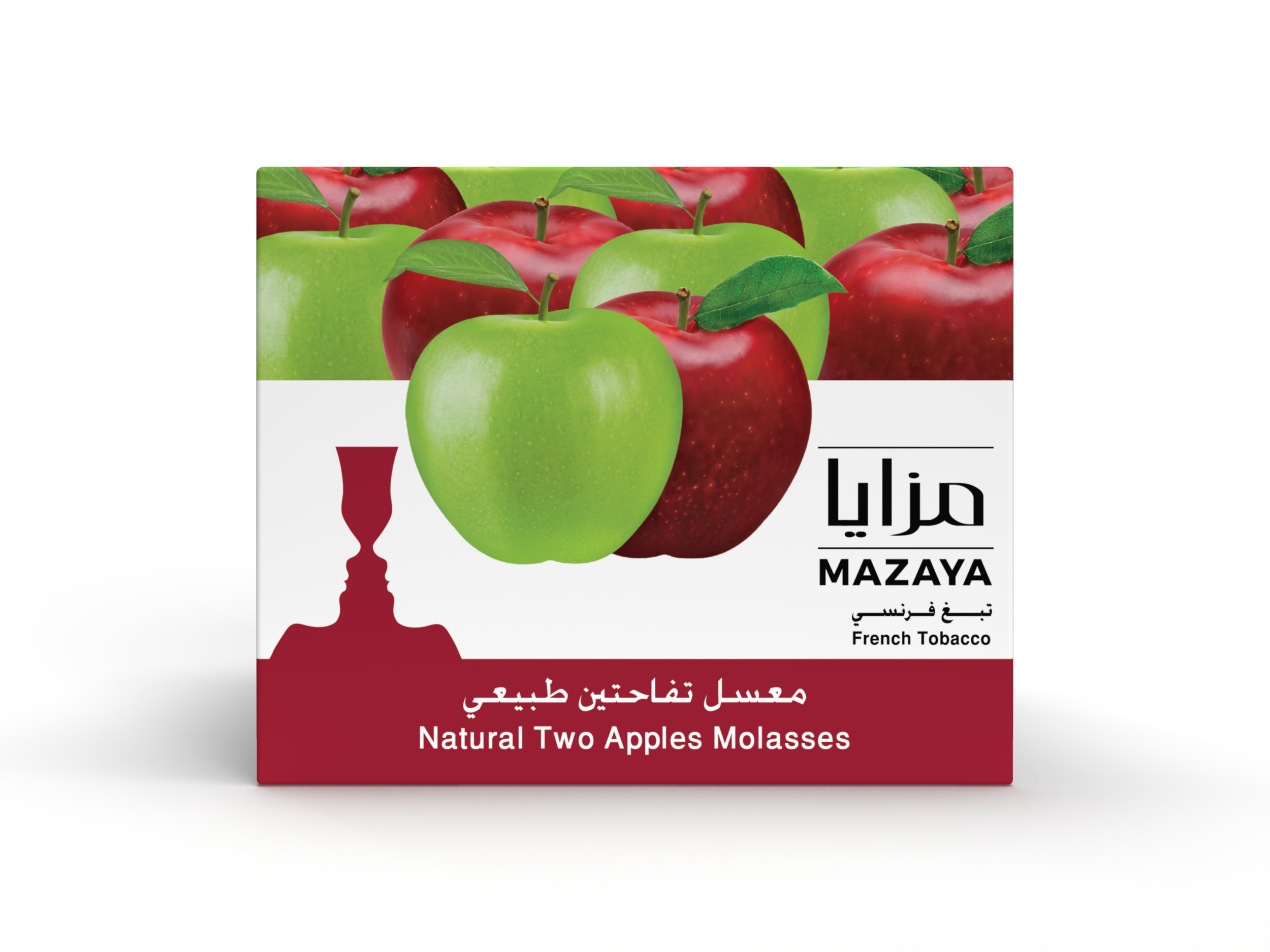 Mazaya Natural Two Apples Molasses French Tobacco pack featuring green and red apples design