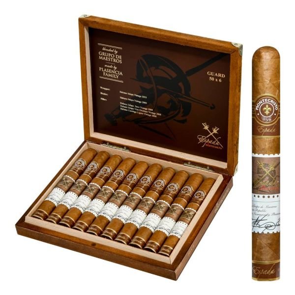 LE TABAC Montecristo Espada cigars in wooden box with individual cigars rolled and labeled