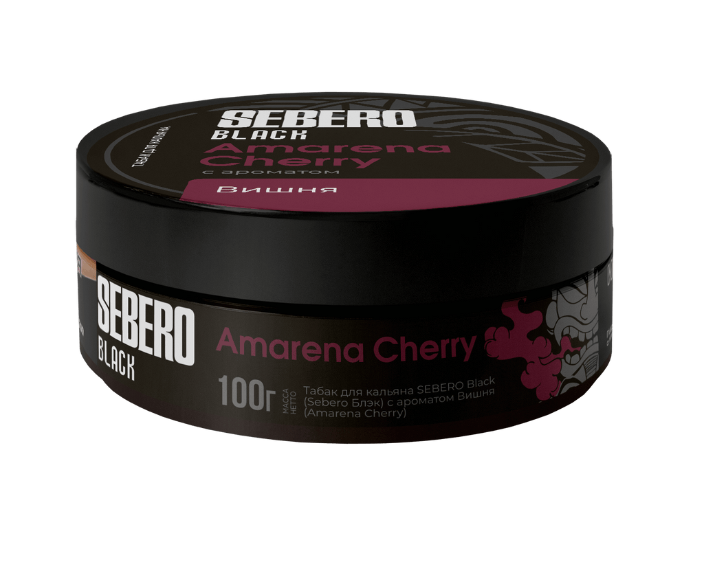 SEBERO Black Amarena Cherry flavored hookah tobacco 100g container with black and maroon design