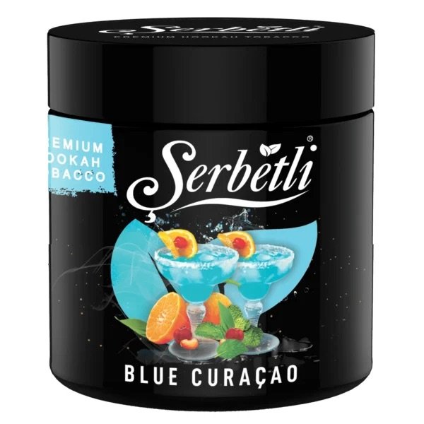 Serbetli Blue Curaçao Premium Hookah Tobacco container with fruity cocktail design