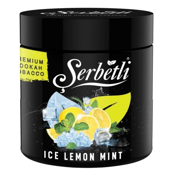 Serbetli Ice Lemon Mint premium hookah tobacco with lemon, mint, and ice on black container