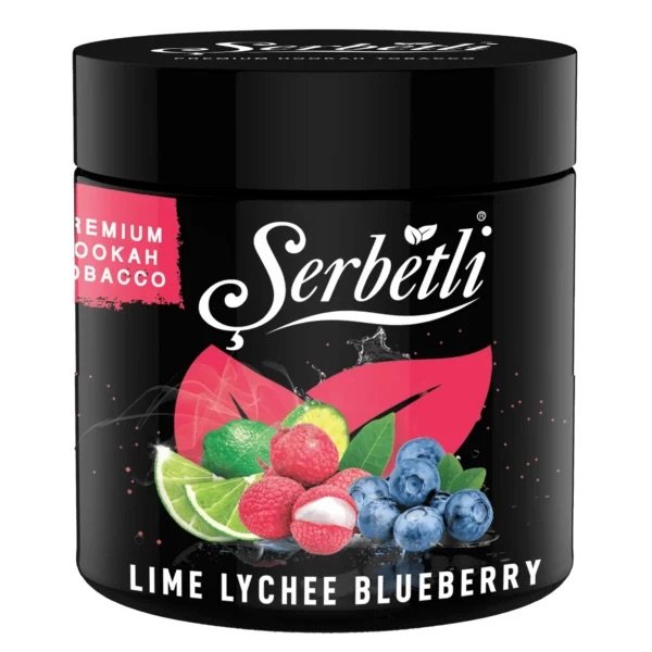Serbetli Lime Lychee Blueberry premium hookah tobacco by LE TABAC in black container