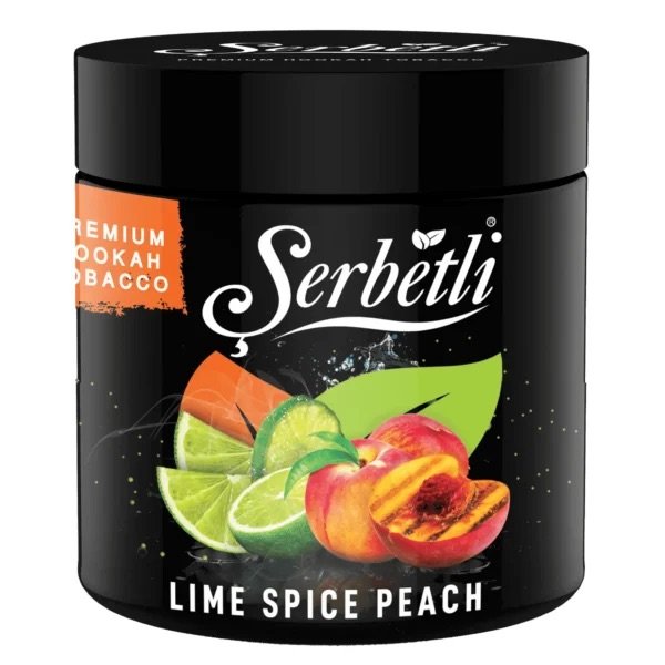 Serbetli Lime Spice Peach premium hookah tobacco container by LE TABAC with lime and peach graphics