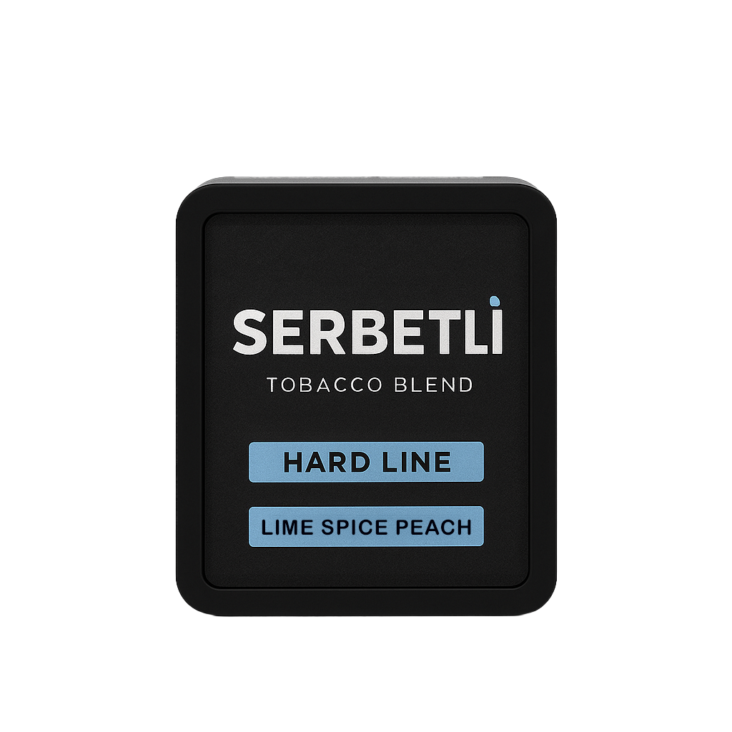 Serbetli Hard Line Lime Spice Peach tobacco blend in black container by LE TABAC