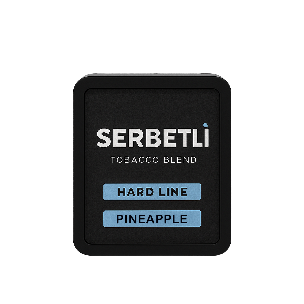 Serbetli tobacco blend in black packaging with hard line pineapple flavor text