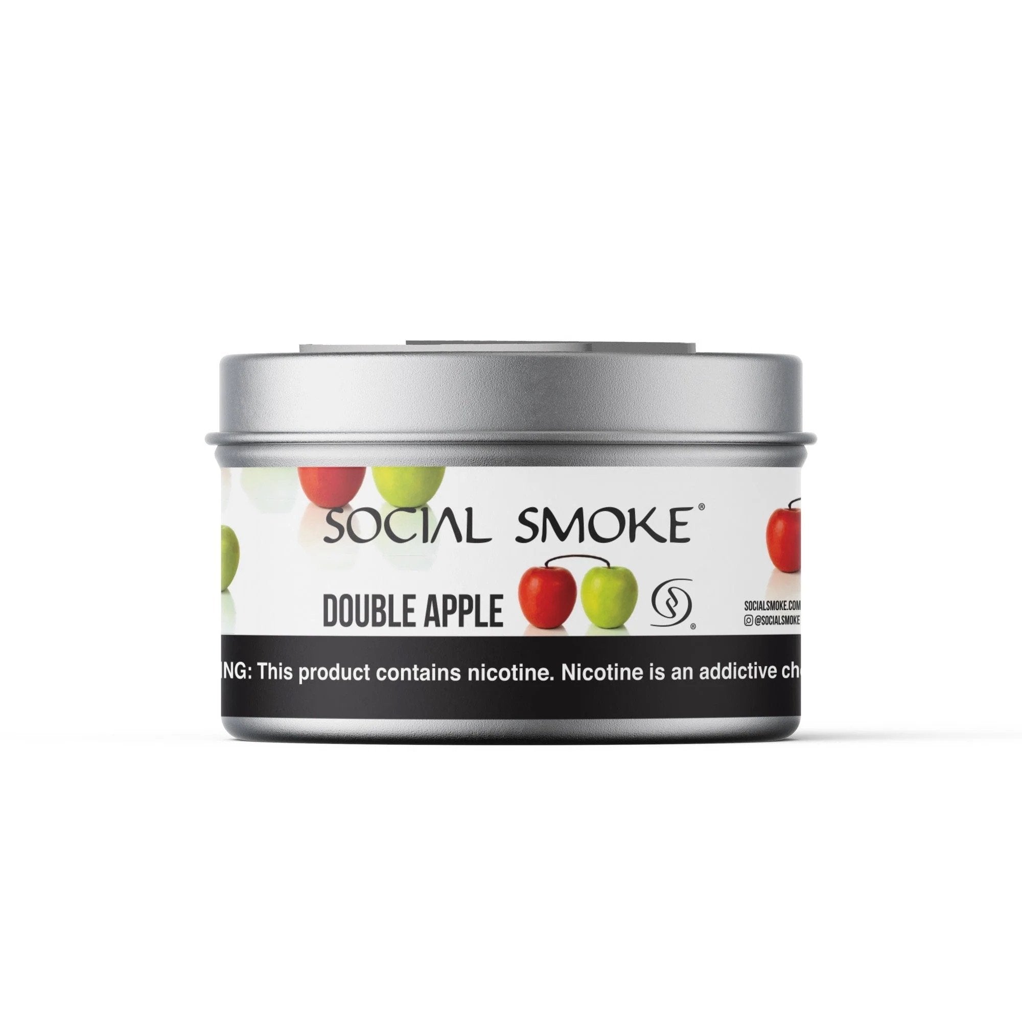 LE TABAC Social Smoke Double Apple shisha tobacco can with silver lid and apple graphics