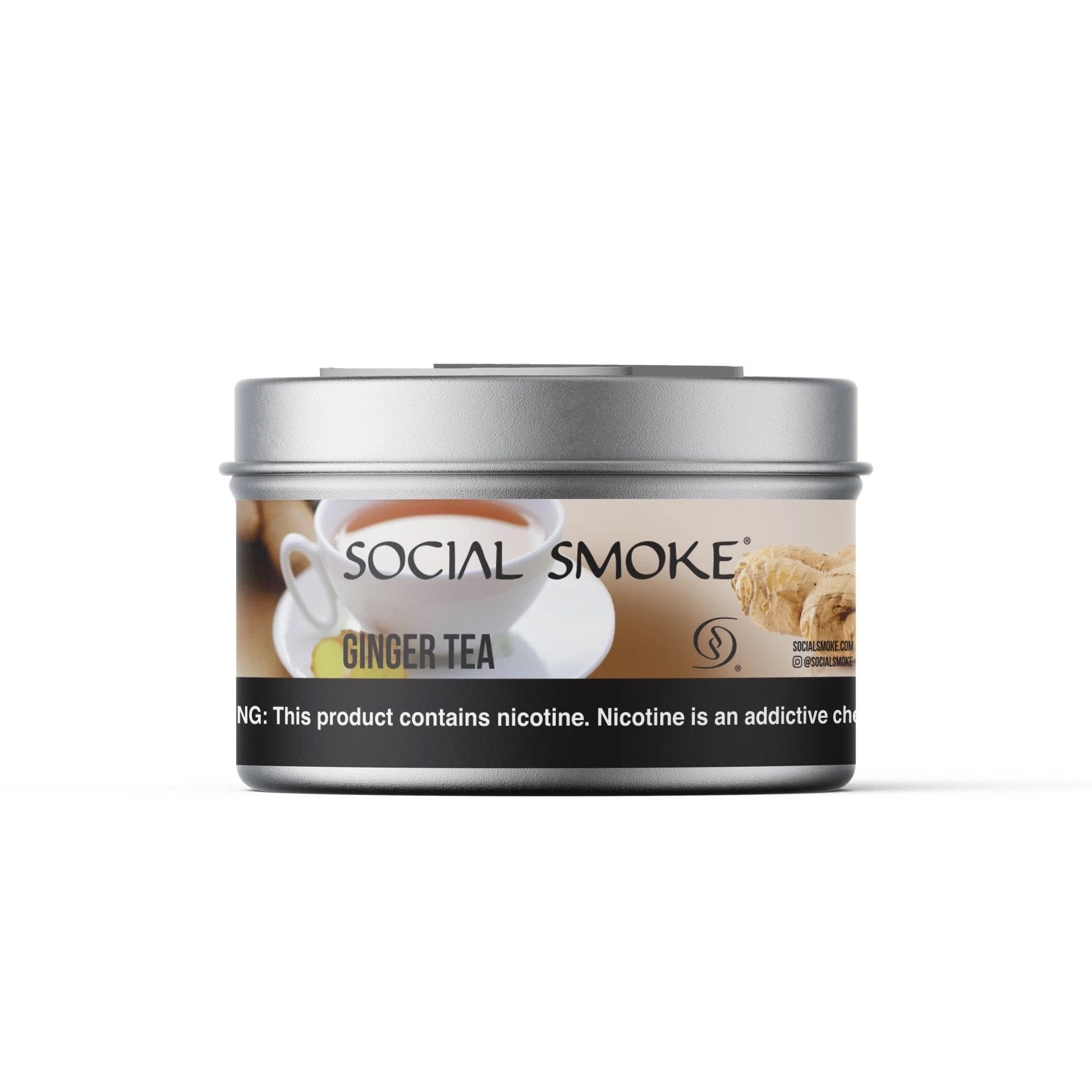 LE TABAC Social Smoke Ginger Tea nicotine tobacco tin with silver lid and tea cup image