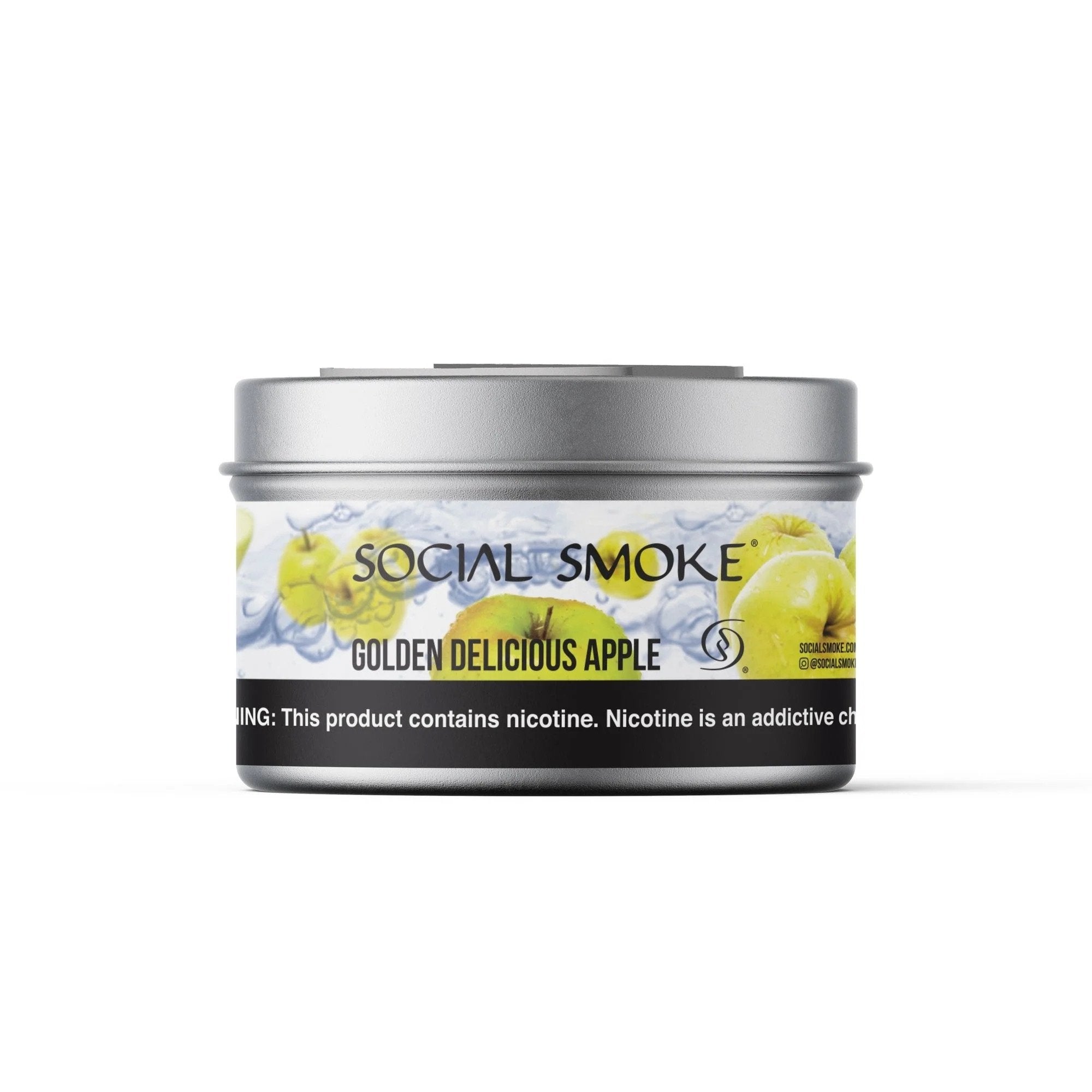 LE TABAC Social Smoke Golden Delicious Apple tobacco can with silver lid and apple graphics
