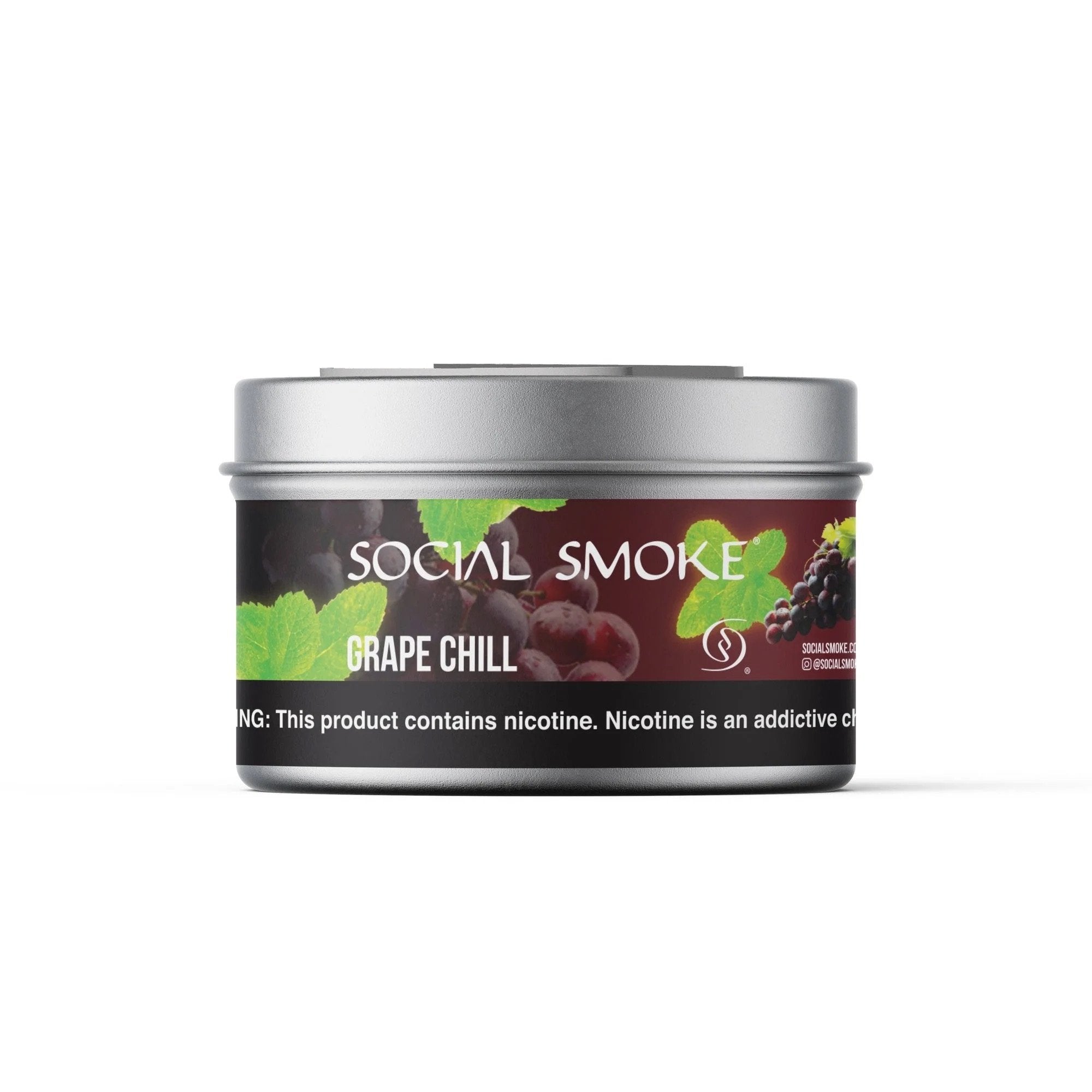 LE TABAC Social Smoke Grape Chill flavored tobacco tin with silver lid and grape design