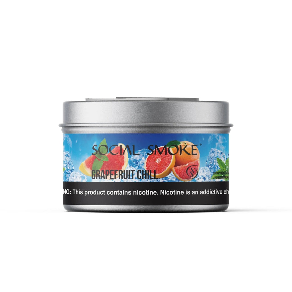 LE TABAC Social Smoke Grapefruit Chill flavored shisha tobacco in a silver tin container