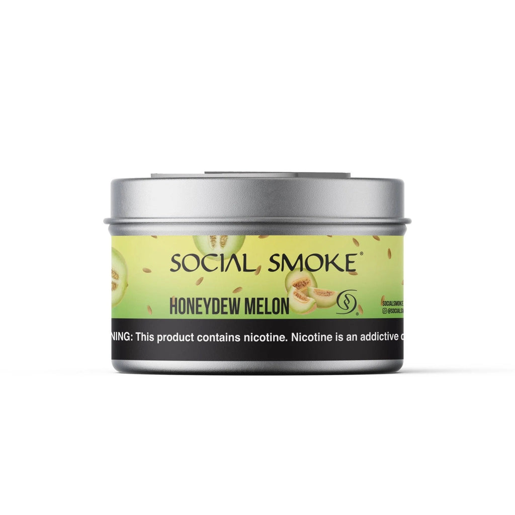 Social Smoke Honeydew Melon flavored tobacco in a silver round tin by LE TABAC