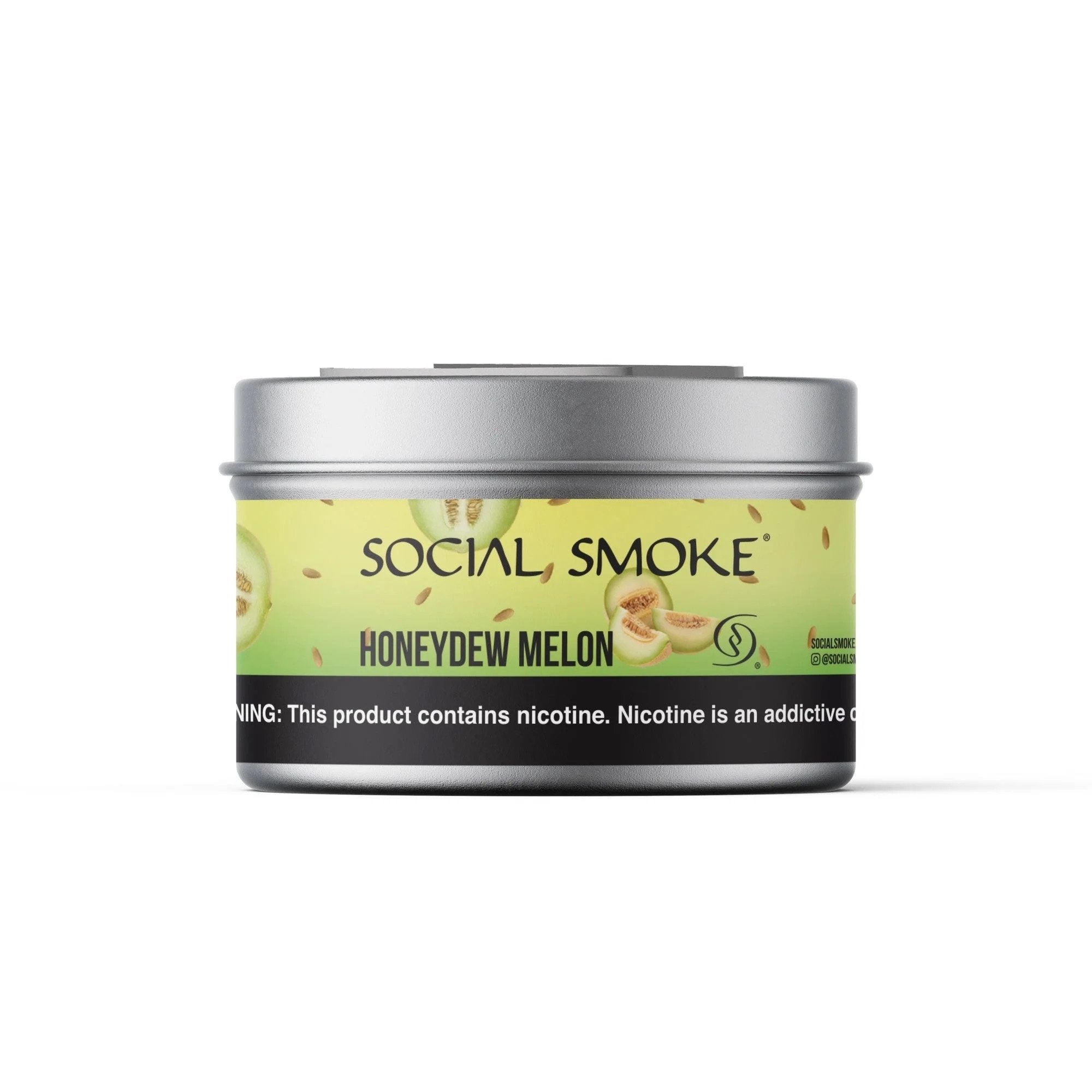Social Smoke Honeydew Melon flavored tobacco in a silver round tin by LE TABAC