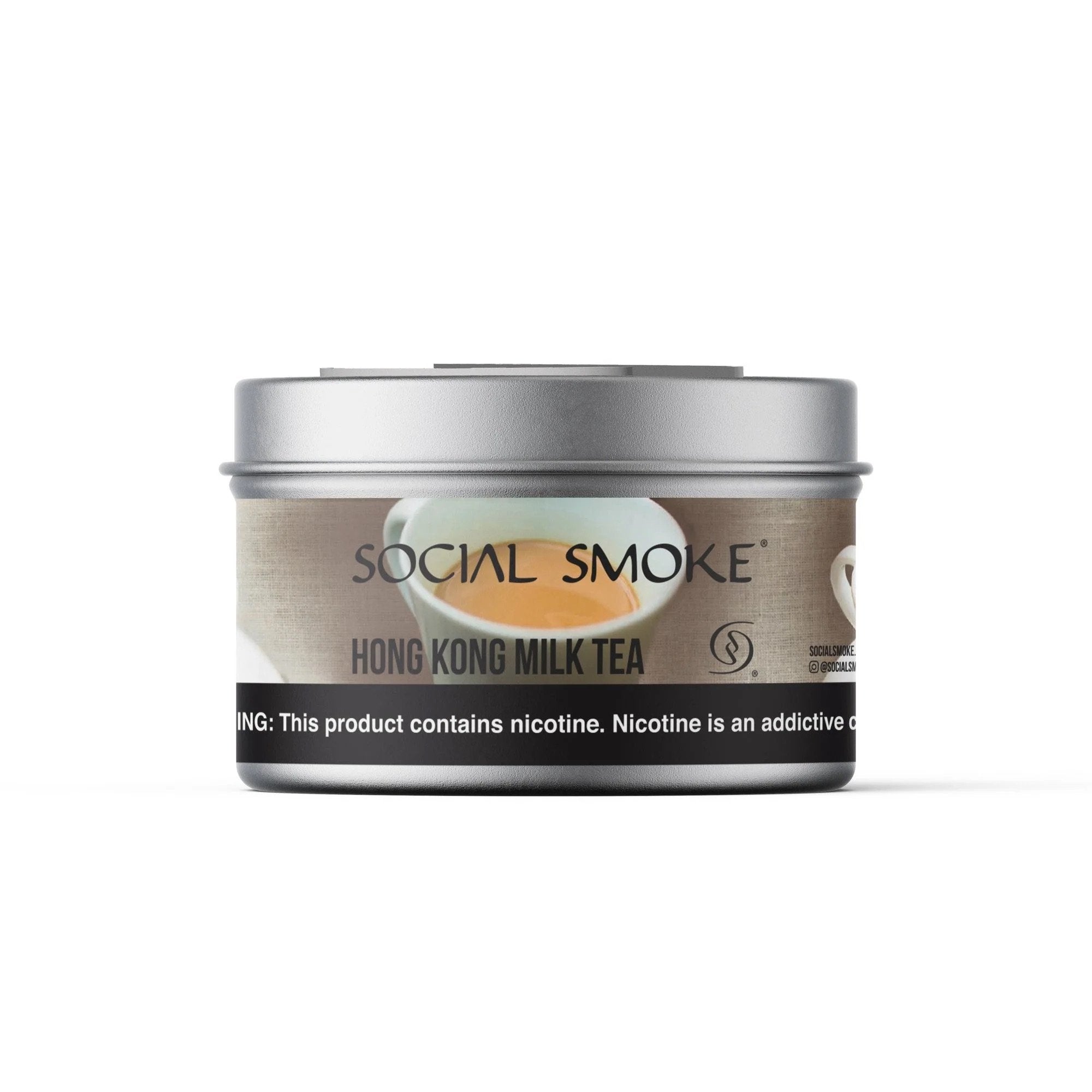 Social Smoke Hong Kong Milk Tea flavored tobacco in a silver round tin by LE TABAC