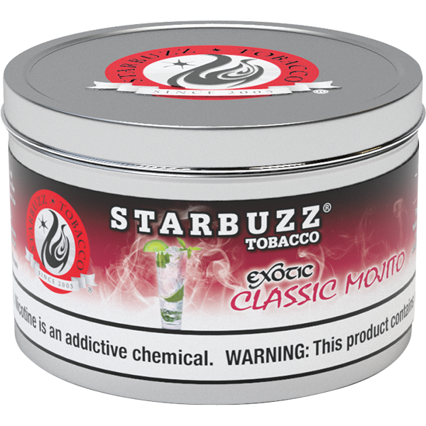 Starbuzz Tobacco Exotic Classic Mojito flavored shisha tobacco in a metal tin container