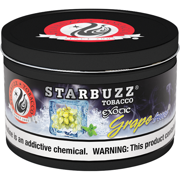 Starbuzz Tobacco Exotic Grape Freeze flavor in black round container by LE TABAC