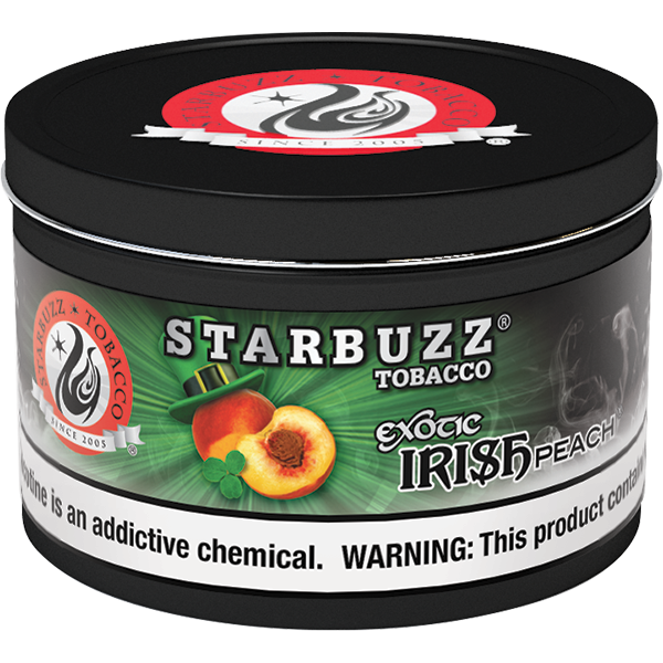 Starbuzz Tobacco Exotic Irish Peach flavored shisha tobacco in black container by LE TABAC