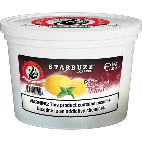 Starbuzz Tobacco Exotic Lemon Mint flavor 1kg container with nicotine warning label