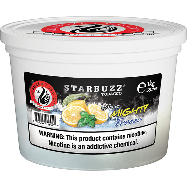 Starbuzz Tobacco Mighty Freeze flavor 1kg container with lemon and mint on label