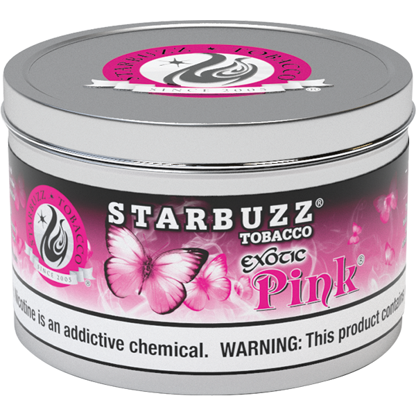 Starbuzz Tobacco Exotic Pink flavored shisha tobacco can with butterfly design