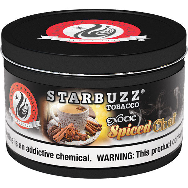 Starbuzz Tobacco Exotic Spiced Chai flavor in a black tin container by LE TABAC