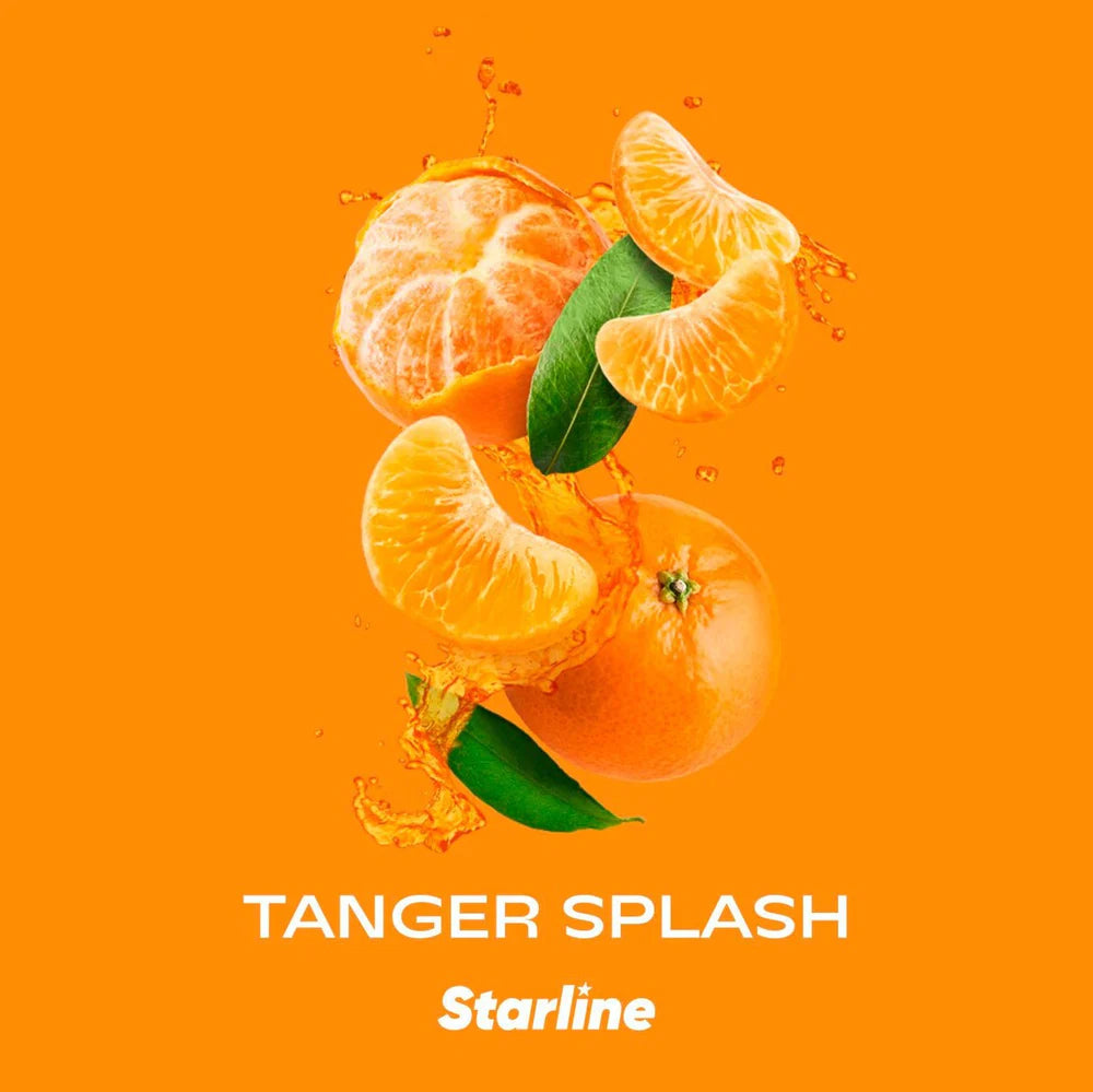 Tangerine slices and whole tangerines with green leaves splashing in juice on orange background
