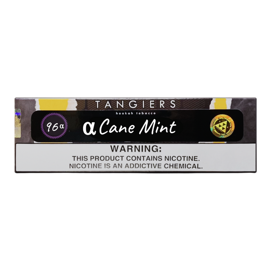 Tangiers Alpha Cane Mint hookah tobacco by LE TABAC with nicotine warning label