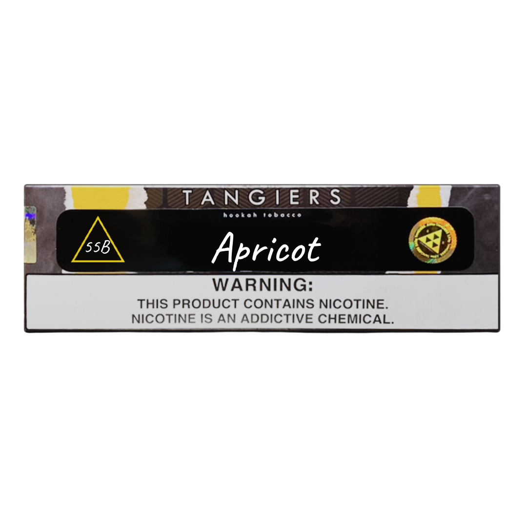 Tangiers Apricot Hookah Tobacco 55B flavor with nicotine warning label from LE TABAC