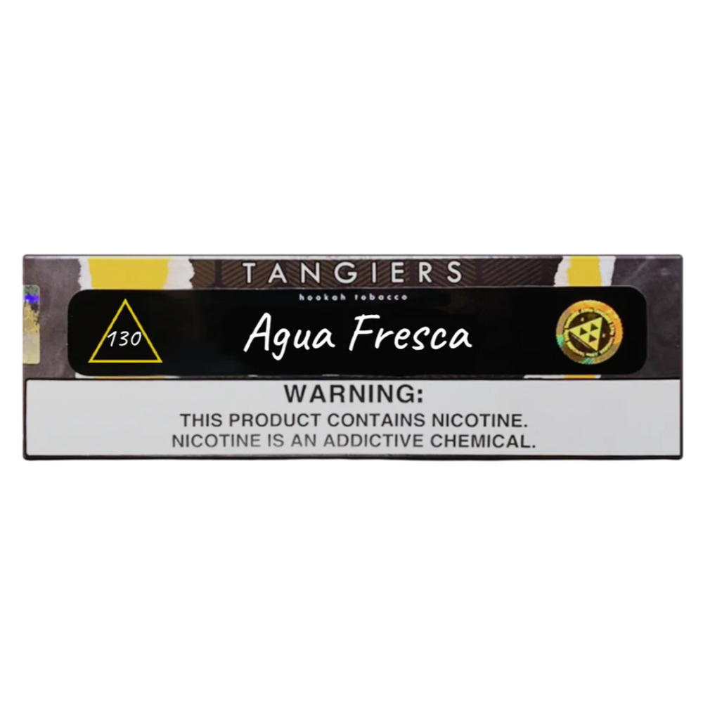 Tangiers Aqua Fresca hookah tobacco pack with nicotine warning label by LE TABAC