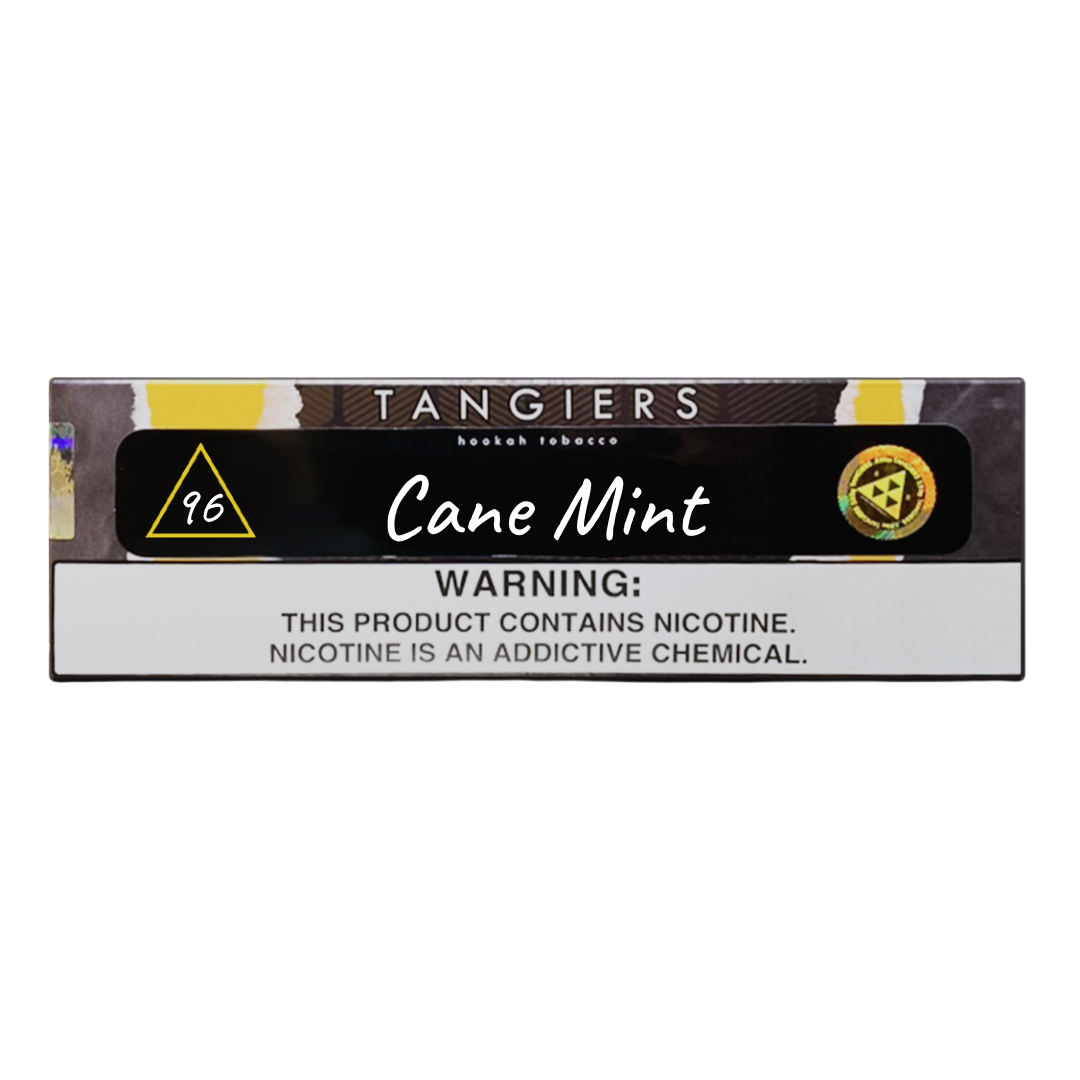 Tangiers Cane Mint hookah tobacco pack with nicotine warning label by LE TABAC