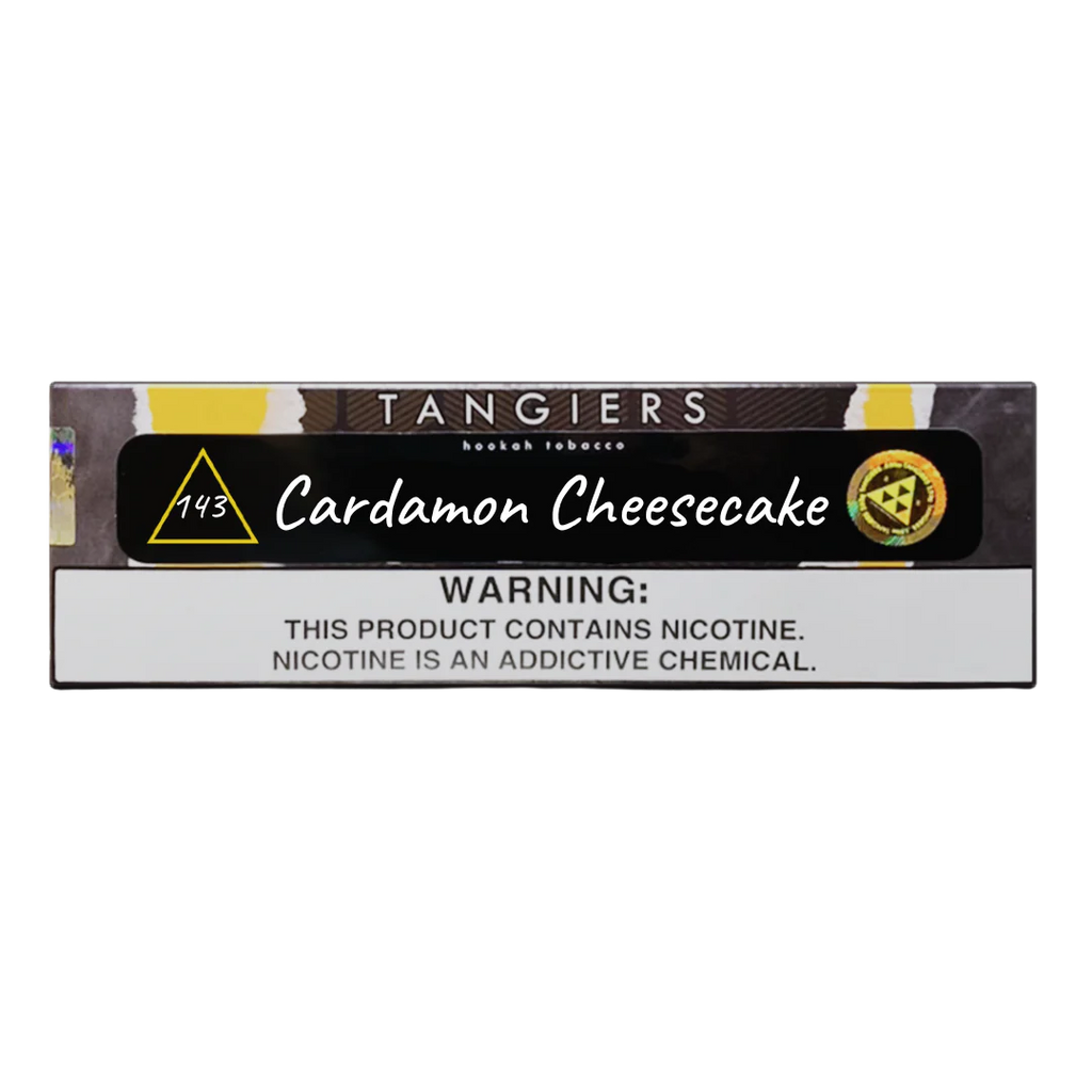 Tangiers Cardamon Cheesecake hookah tobacco pack with nicotine warning label from LE TABAC