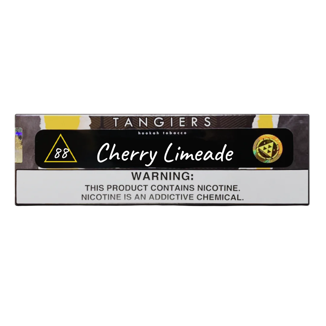 Tangiers Cherry Limeade hookah tobacco pack with nicotine warning label from LE TABAC