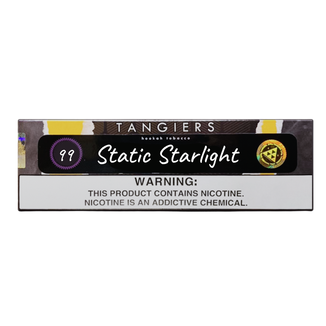 Tangiers Static Starlight hookah tobacco pack with nicotine warning label by LE TABAC